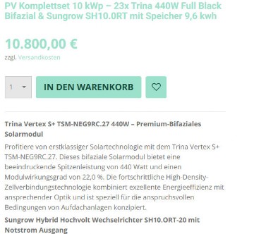 Solaranlage ab 11000 Euro